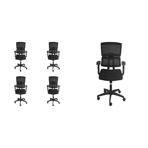 Kit 5 Cadeiras Escritório Diretor Ergonômica NR17 Tela Mesh Atlanta Preto