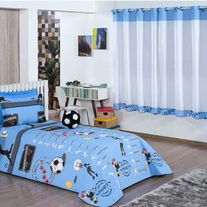 Kit Cobre Leito Solteiro + Cortina Clean 100% Algodão 04 Peças - Fenômeno