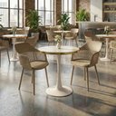 Ver imagem 2 de Conjunto Mesa de Jantar Redonda Majestic 70cm Branca com 2 Cadeiras Estofadas Marcela - Nude Escuro