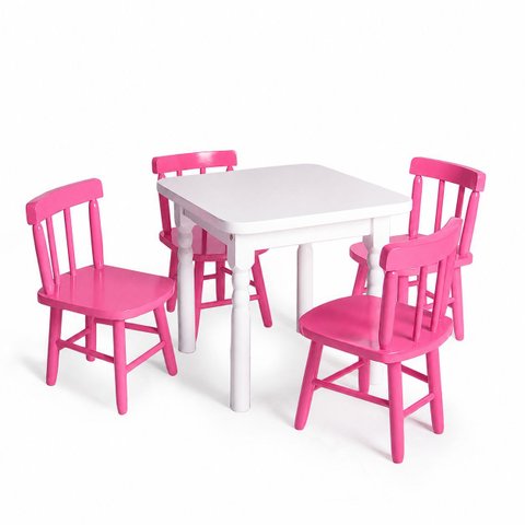 Conjunto Infantil 60x60 com 4 Cadeiras - Rosa - Jm Móveis