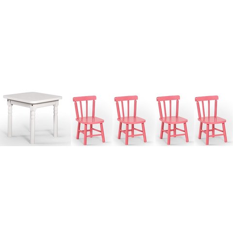 Conjunto Infantil 60x60 com 4 Cadeiras - Rosa - Jm Móveis