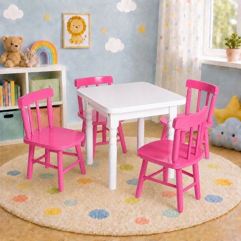 Conjunto Infantil 60x60 com 4 Cadeiras - Rosa - Jm Móveis