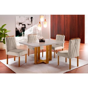 Conjunto Sala de Jantar em Madeira Maciça Lisy 4 Lugares Mesa e Cadeiras Móveis Mix