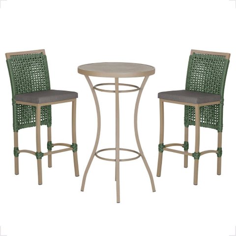 Mesa Bistro e 2 Banquetas Roma Fendi Corda Náutica 11 Trama Original