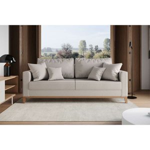 Sofá 3 Lugares Beny Base de Madeira Linho Cru Montreal Decor