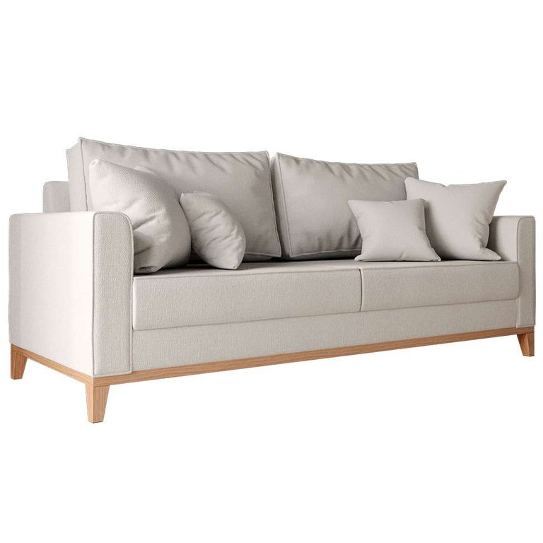 Sofá 3 Lugares Beny Base de Madeira Linho Cru Montreal Decor