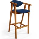Ver imagem 3 de Kit 03 Banquetas Alta Cozinha Bancada Bar Sala de Jantar Fixa Cecília L02 Suede Azul Marinho - Lyam 