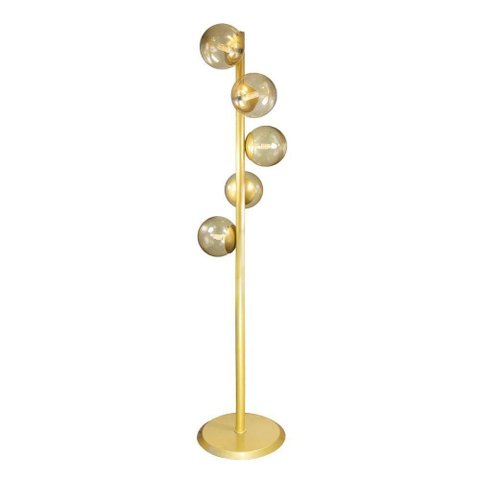 Abajur Coluna Piso Figo Ouro com Globo de Vidro Ambar