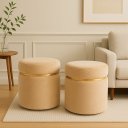 Ver imagem 3 de Puff Cinta Dourada Superior Bege Tecido em Veludo