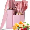 Ver imagem 3 de Kit Utensílios de Silicone e Cabo em Madeira Premium 19 Pçs:rosa