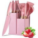 Ver imagem 1 de Kit Utensílios de Silicone e Cabo em Madeira Premium 19 Pçs:rosa