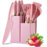Kit Utensílios de Silicone e Cabo em Madeira Premium 19 Pçs:rosa - 1