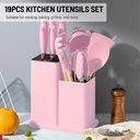 Ver imagem 2 de Kit Utensílios de Silicone e Cabo em Madeira Premium 19 Pçs:rosa