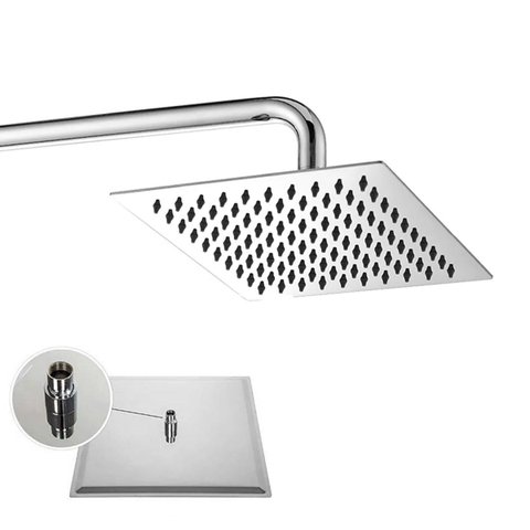 Ducha Chuveiro Aço Cromado 20X20 Slim Suporte Redondo Banheiro Piscina Area Externa Varanda Ralos e 