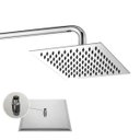 Ver imagem 1 de Ducha Chuveiro Aço Cromado 20X20 Slim Suporte Redondo Banheiro Piscina Area Externa Varanda Ralos e