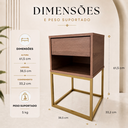 Ver imagem 2 de Mesa de Cabeceira com Nicho e Gaveta Base em Aço Estilo Industrial Quarto Freijó/Dourado Lh Móveis