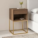 Ver mais imagens de Mesa de Cabeceira com Nicho e Gaveta Base em Aço Estilo Industrial Quarto Freijó/Dourado Lh Móveis