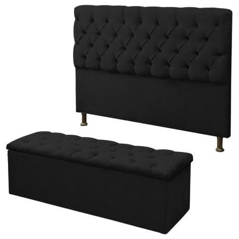 Kit Cabeceira Paris+ Calçadeira Itália Queen 160 CM Suede Preto - D A Decor