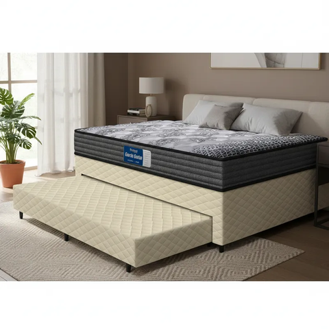 Cama Box + Colchão Espuma D60 Double Face Comfort Force Probel com Auxiliar Solteiro 88cm