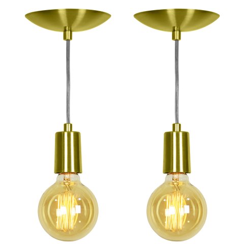Kit 2 Pendente Tubo Cilindro Alumínio Dourado Fio 120cm