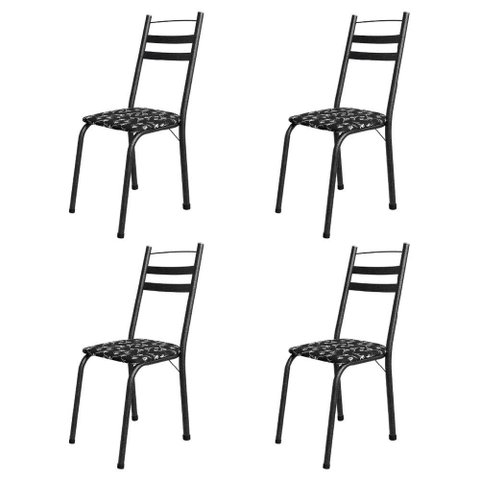 Conjunto com 4 Cadeiras Tubular Itália Preto Floral Artefamol Preto Fosc