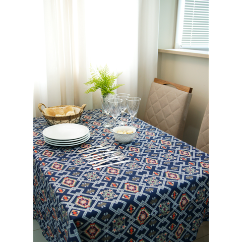 Toalha de Mesa Quadrada 4 Lugares 1,40m X 1,40m - Linha Intensa:étnico Marinho/4 Lugares
