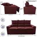 Ver imagem 2 de Sofá 3 Lugares Retrátil e Reclinável 2.00m Cama Inbox Smal com Bordado Pantográfico Suede Vinho