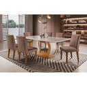 Ver imagem 1 de Conjunto Mesa de Cozinha Jade Tampo Madeirado com Vidro Reto 180x90 e 6 Cadeiras Jade Imbuia Suede