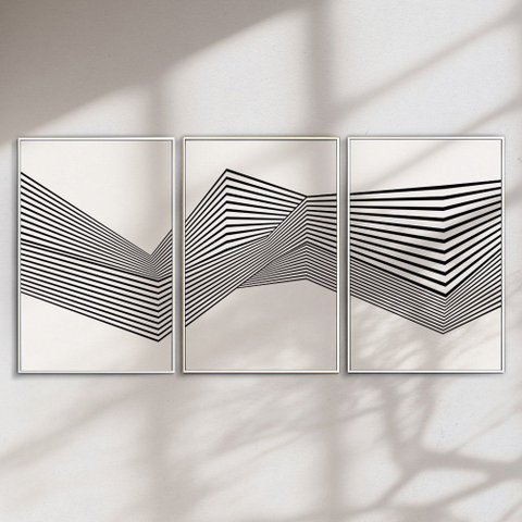 Quadro Decorativo Abstrato Linhas Kit 3 Quadros