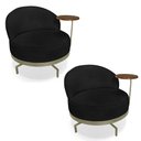 Ver imagem 1 de Kit 2 Poltronas Decorativa Andromeda Linho Bouclê Preto Base Giratória de Ferro - Pallazio