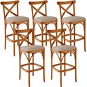 Ver imagem 1 de Kit 05 Banquetas Altas Bancada Bar Sala Jantar Estofada Ávila L02 Linho Bege Escuro