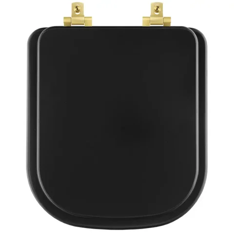Assento Sanitário MDF Soft Close Quadra Preto Fosco para Vaso Deca com Ferragem Dourada