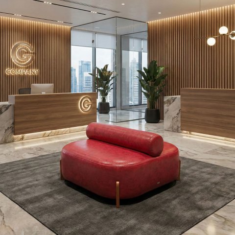 Poltrona Ilha Recepção Corino Modena Vermelho Design Sofisticado Loja Consultório - Vimont Moveis