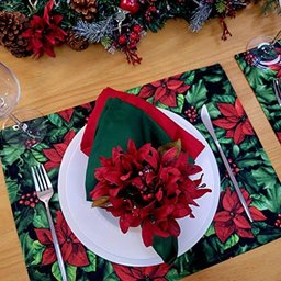 Kit 4 Jogos Americanos Impermeável Flor de Natal 43cmx34cm - 4