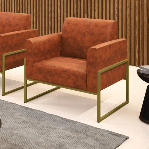 Poltrona Sala Decorativa Marisa Industrial Alta Dourada Sintético Pu D03 - D’Rossi
