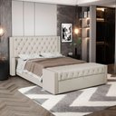Ver imagem 2 de Cabeceira e Calçadeira Báu Casal Padrão Atena 140cm Capitonê Suede Bege Claro - Abmaza