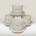 Ver imagem 1 de Jogo 4 Xícaras Café Chá C/ Pires Frases Motivacionais - 200 Ml Empilháveis - Poá Preto