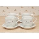 Ver imagem 4 de Jogo 4 Xícaras Café Chá C/ Pires Frases Motivacionais - 200 Ml Empilháveis - Poá Preto