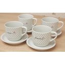 Ver imagem 3 de Jogo 4 Xícaras Café Chá C/ Pires Frases Motivacionais - 200 Ml Empilháveis - Poá Preto