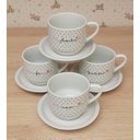 Ver imagem 5 de Jogo 4 Xícaras Café Chá C/ Pires Frases Motivacionais - 200 Ml Empilháveis - Poá Preto