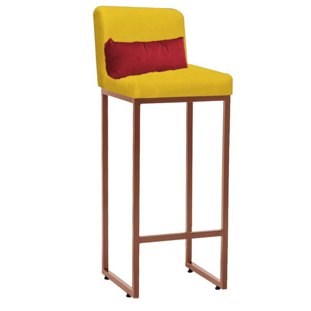 Kit Mesa Bistrô Lucca e 1 Banqueta Lucca Tampo Preto Ferro Bronze Corino Amarelo e Almofada Vermelho - 3