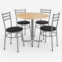 Ver imagem 1 de Mesa de Jantar Redonda 80cm Pinus com 4 Cadeiras Estofada Cinza