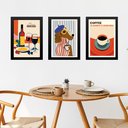 Ver imagem 1 de Kit 3 Quadros para Cozinha Café Cão Vinho 45x34cm - com Vidro:moldura Preta