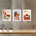 Ver imagem 2 de Kit 3 Quadros para Cozinha Café Cão Vinho 45x34cm - com Vidro:moldura Preta