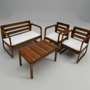 Ver mais imagens de Conjunto para Jardim Madeira Maciça 2 Poltronas 1 Namoradeira e Mesa de Centro com Estofado Curve Ma