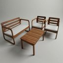 Ver imagem 5 de Conjunto para Jardim Madeira Maciça 2 Poltronas 1 Namoradeira e Mesa de Centro com Estofado Curve Ma