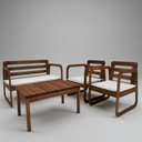 Ver imagem 4 de Conjunto para Jardim Madeira Maciça 2 Poltronas 1 Namoradeira e Mesa de Centro com Estofado Curve Ma