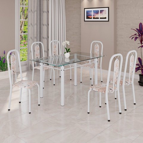 Conjunto Sala de Jantar com 6 Cadeiras Lívia Branco/Bege