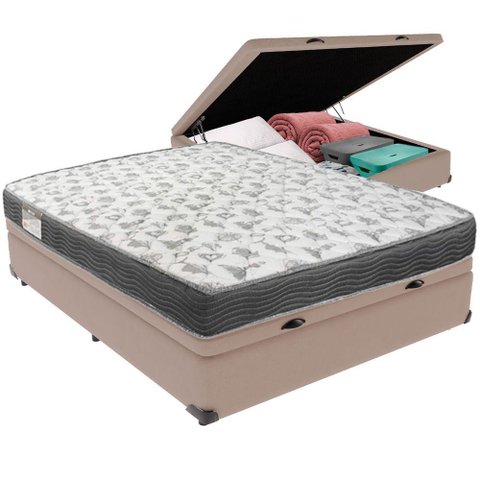 Cama Box Baú Bege e Colchão Iso100 Espuma D33 Viúvo Ortobom