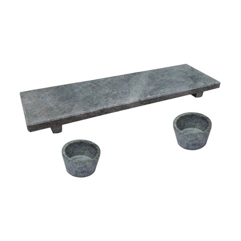 Kit Tabua Gourmet 30x10cm e 2 Molheiras 80ml em Pedra Sabão INDUSTRIA SÃO JOSE